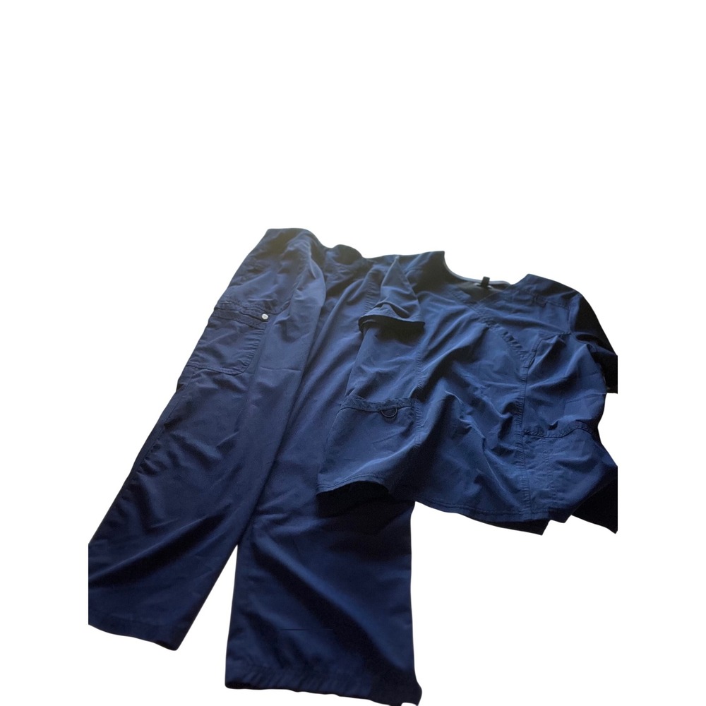 Elle Medical Navy Blue Scrub Set V-Neck Top Cargo Pants Petite Large EL120P